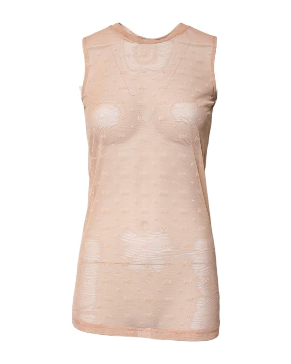 Sheer Mini Dress DG Logo Wo - Beige Tops main product photo