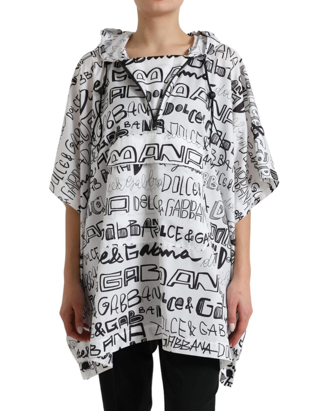 Hooded GraffitiPrint Poncho TSH83782 Wo - Black And White Tops main product photo