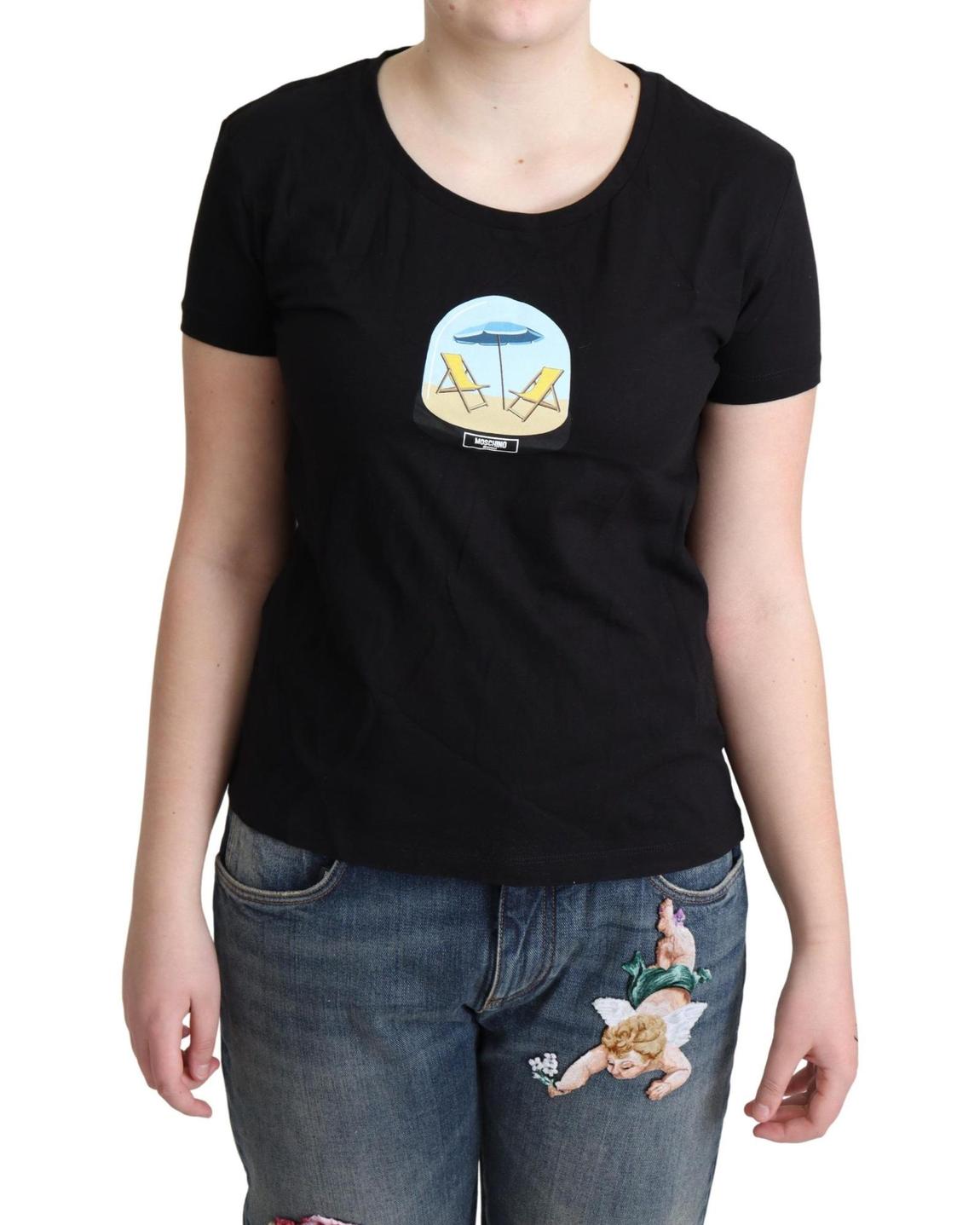 Moschino Beach Print TShirt TSH5073 - Black Tops main product photo