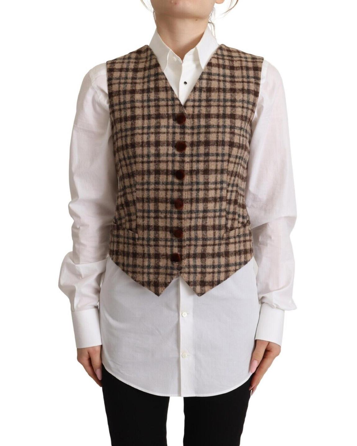Plaid Wool Vest TSH7620 Wo - Brown main product photo