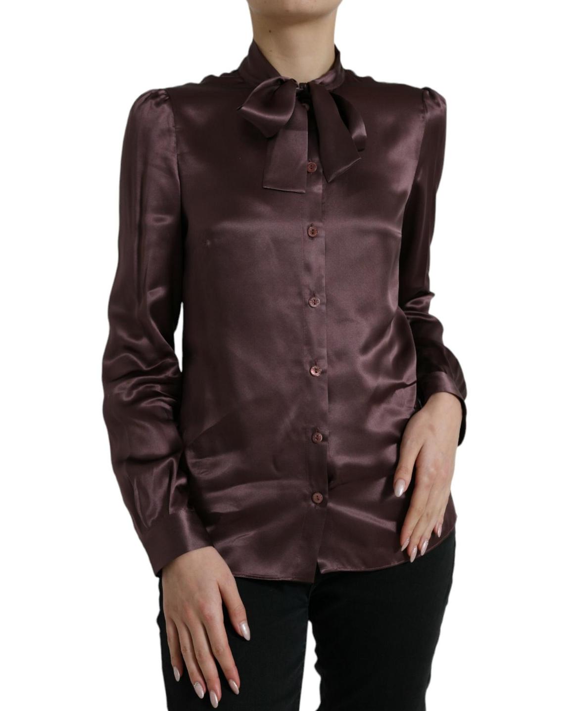 Silk Bow Tie Neck Blouse - Brown Tops main product photo