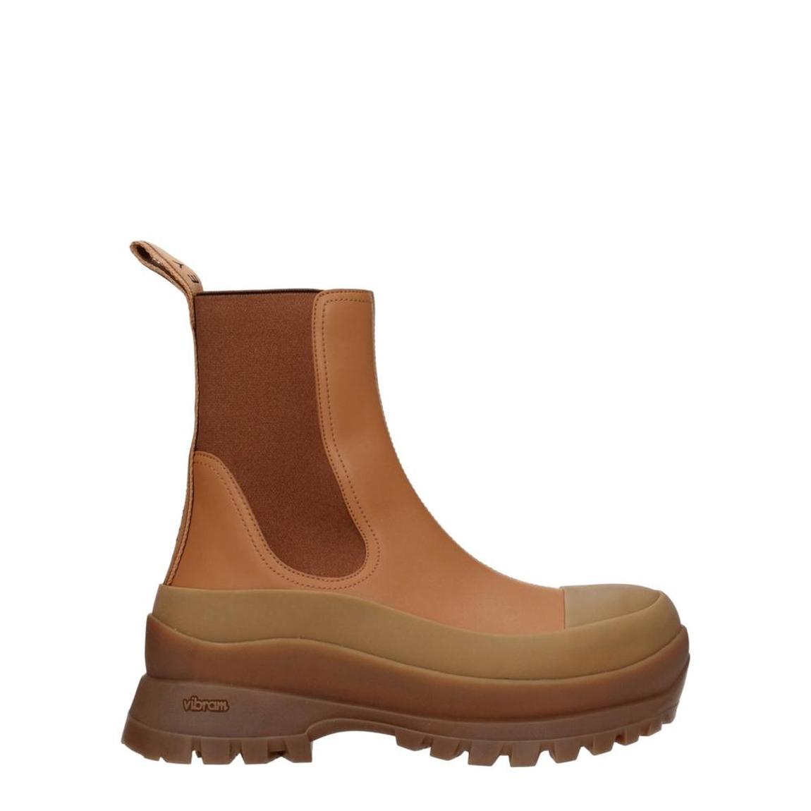 Eco Leather Ankle Boots with Mid Heels and Rubber Sole - Brown main product photo