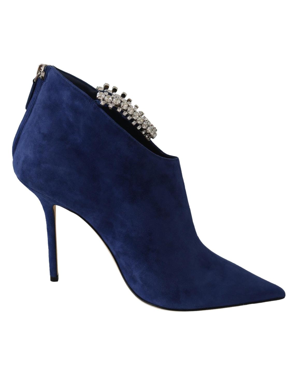 Suede Ankle Boots Crystal Detail - Blue main product photo