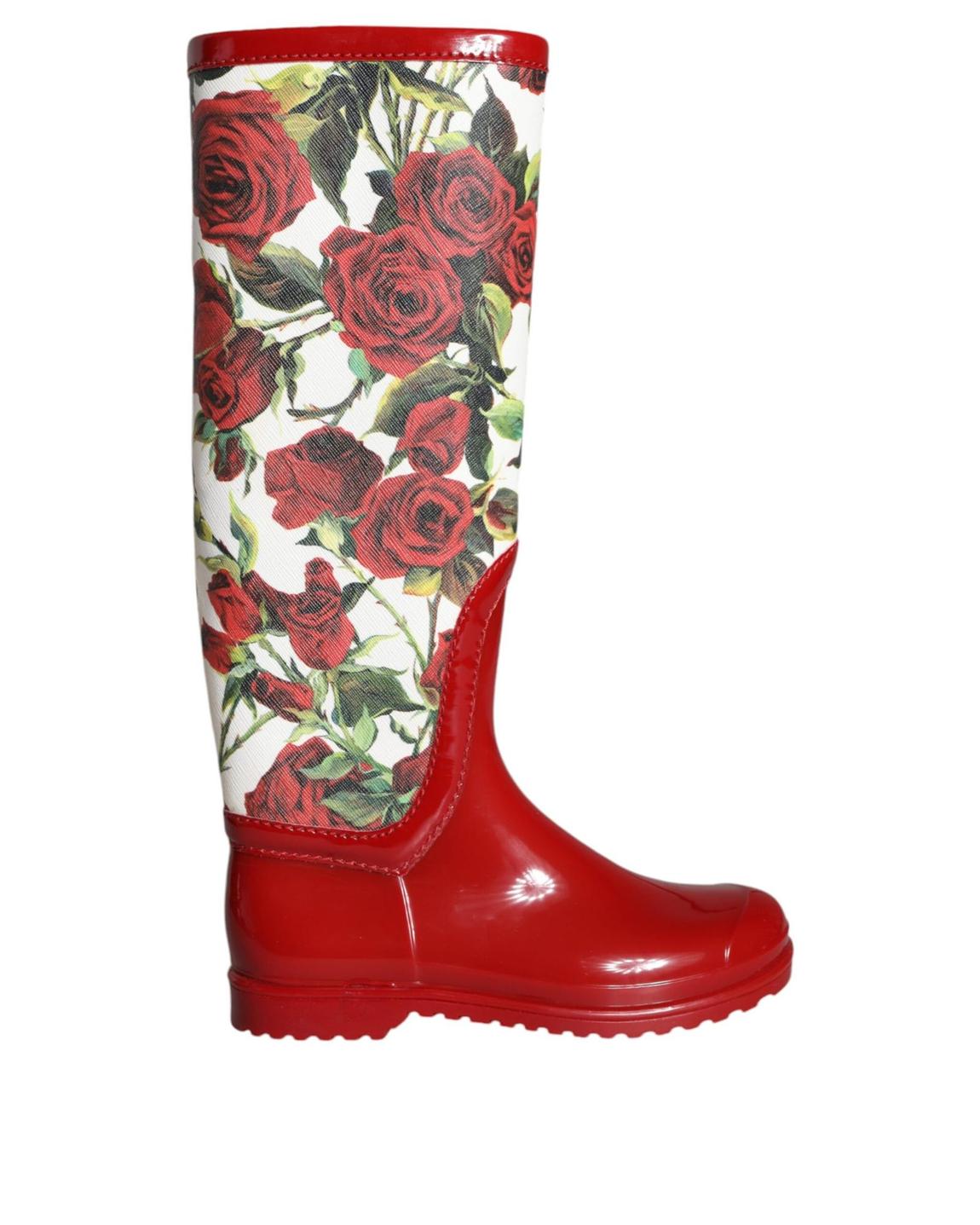 Rose Print Tall Rubber Boots - Red main product photo