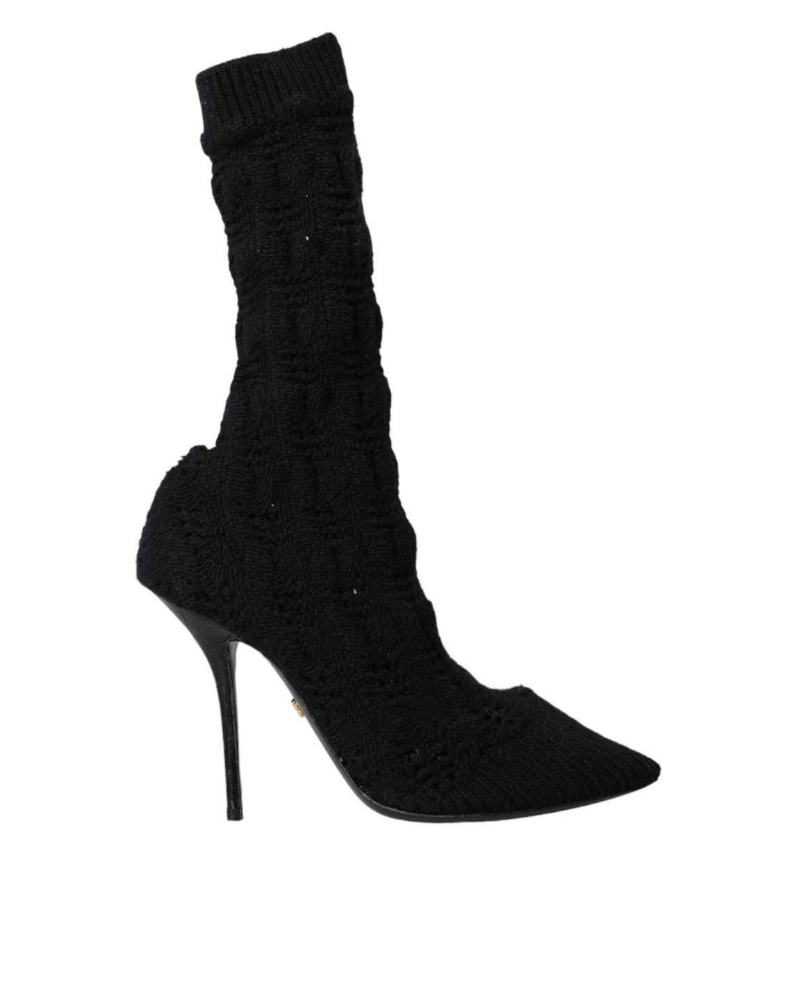 Cable Knit Booties High Heel Booties - Black main product photo
