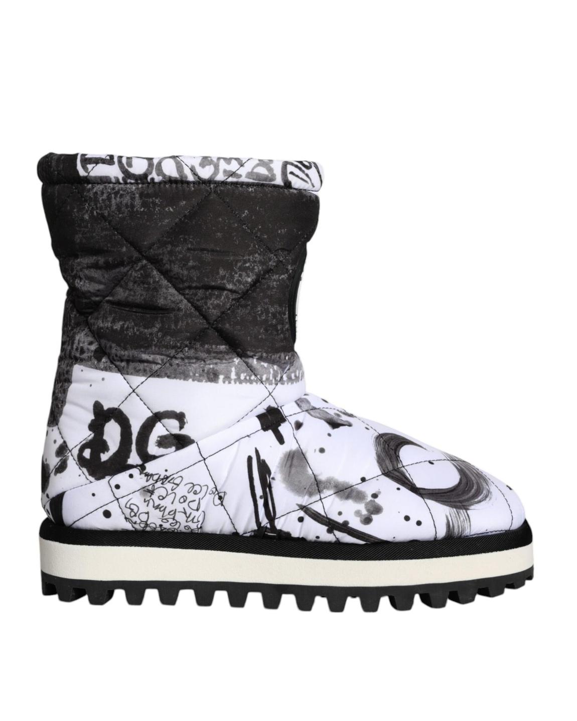 Quilted Boots Black White Graffiti Print - Blackwhite main product photo