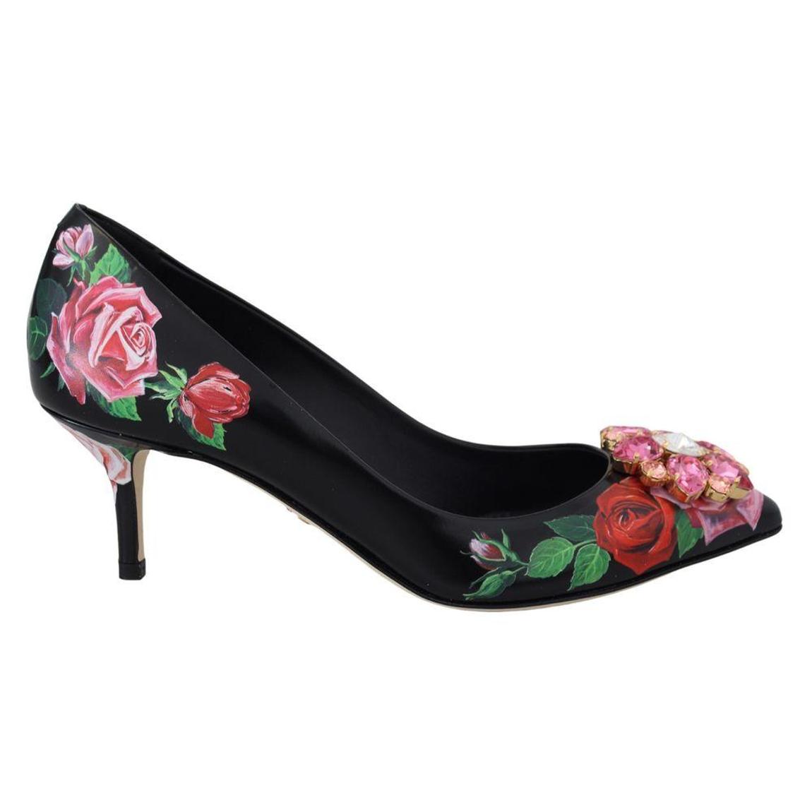Floral Print Jewel Heels Wo - Black Pumps main product photo