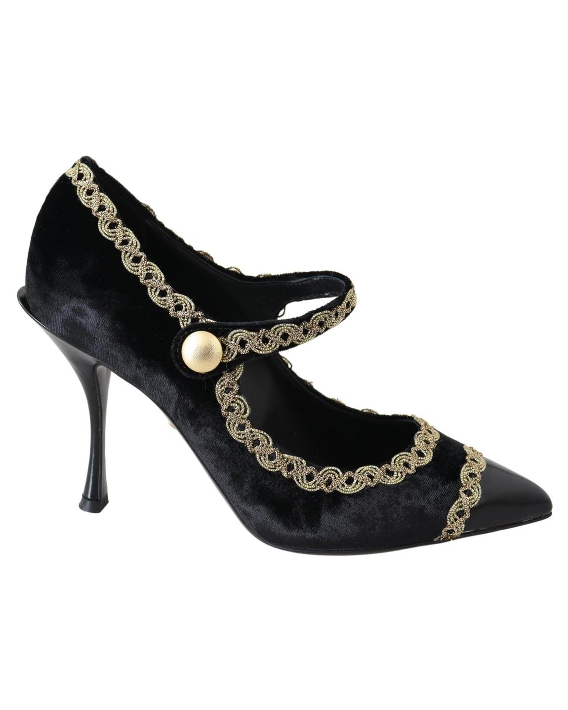 Velvet Mary Jane Pumps High Heel Wo - Black main product photo
