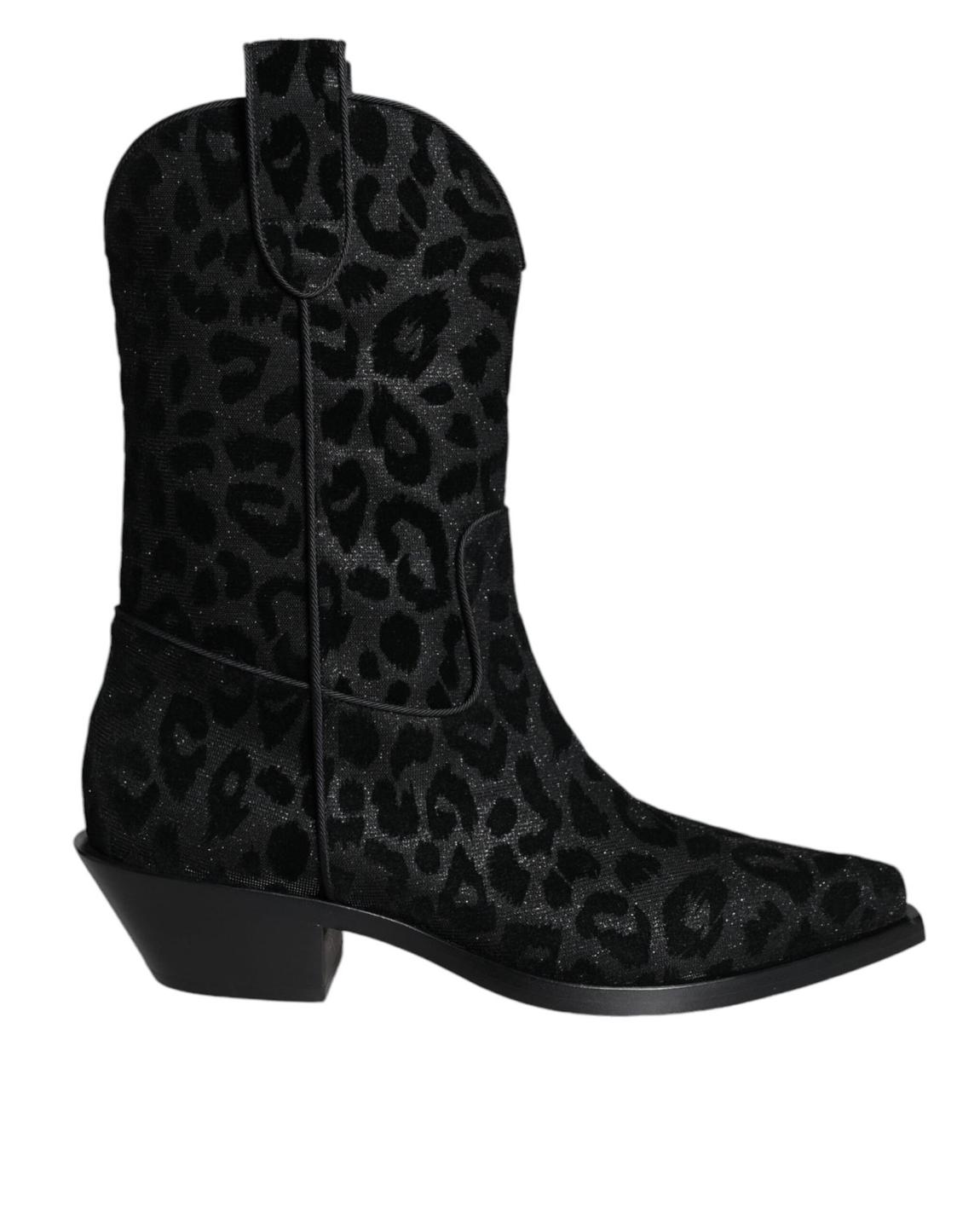 Leopard Print Cowboy Boots LA11525 - Black And Gray main product photo