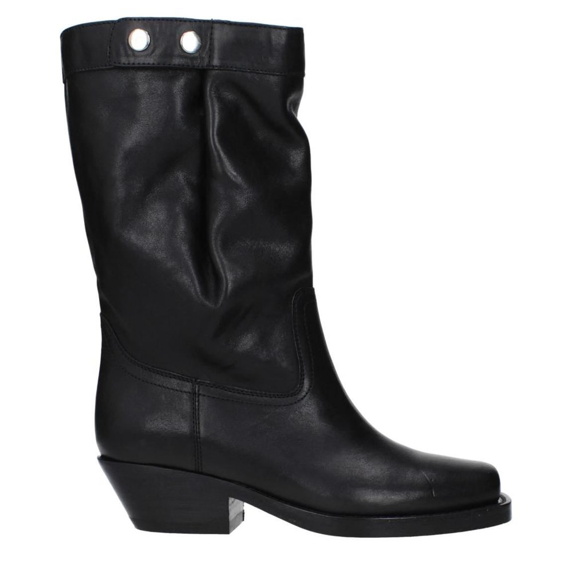 Leather Ankle Boots with Vintage Aged Effect - Black main product photo