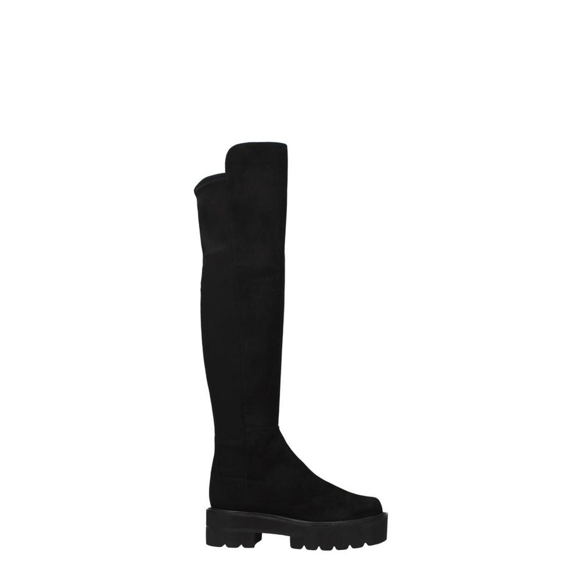 Suede Mid Heel Round Toe Casual Boots - Black main product photo