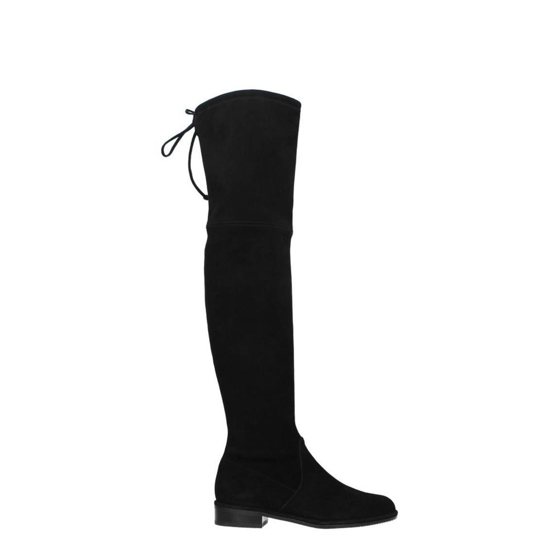 Suede Round Toe Low Heel Boots - Black main product photo