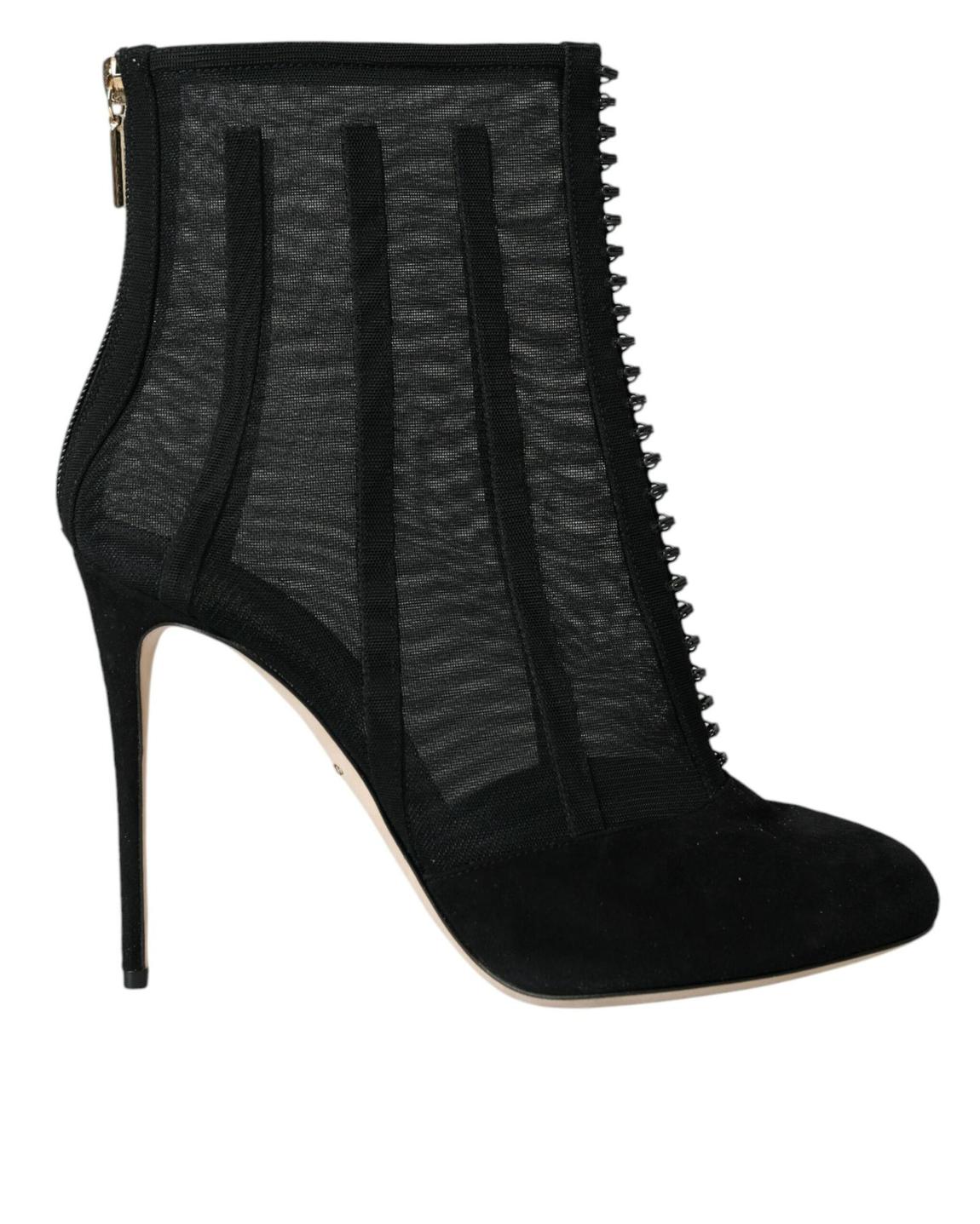 Mesh Panel Suede Ankle Boots Black Suede Women main product photo
