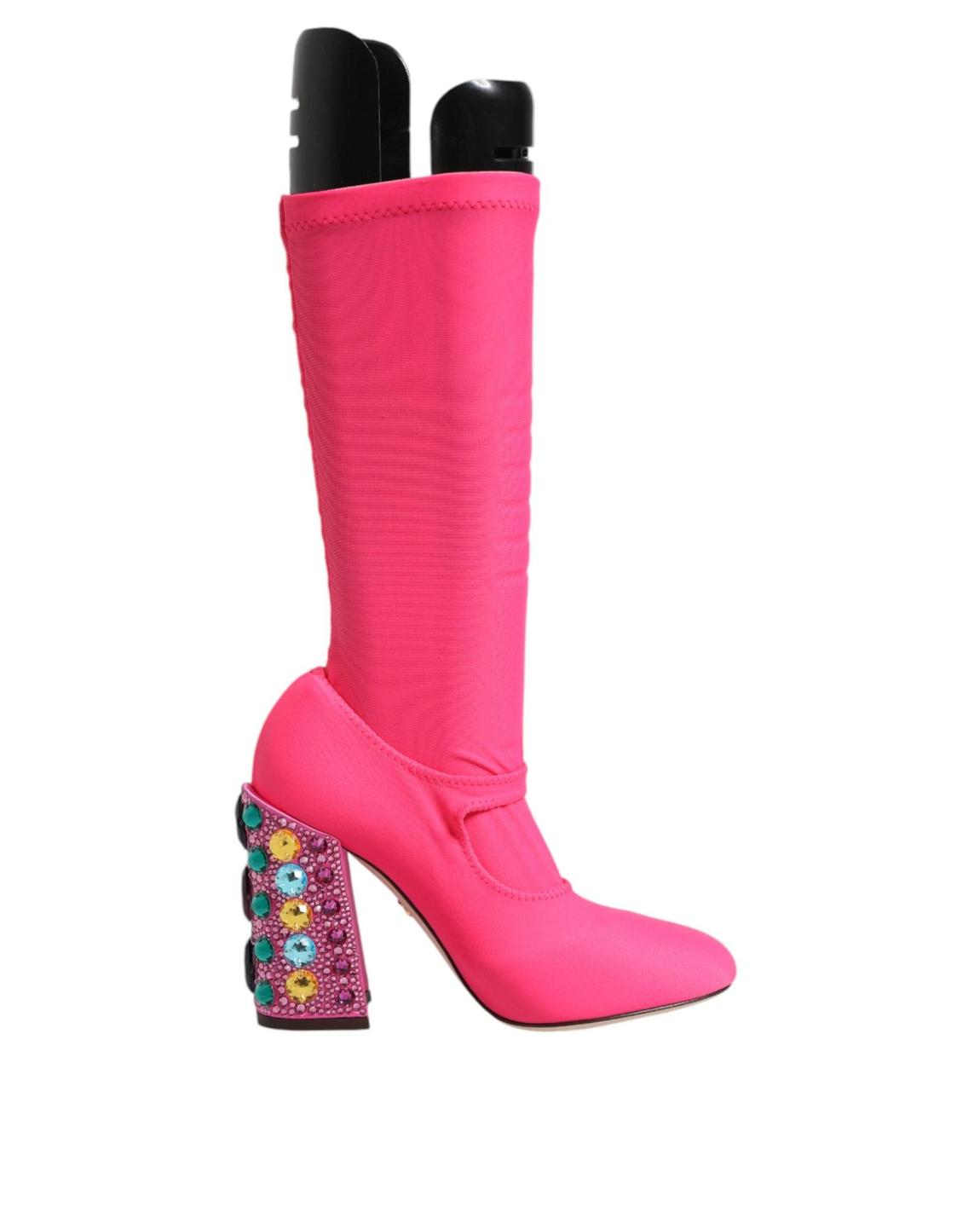 Crystalembellished stretchfabric boots - Pink main product photo