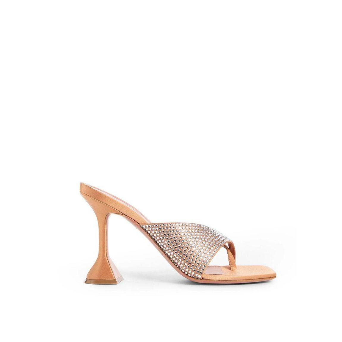 Crystal-Embellished Silk Mules with Pyramid Heel - Orange Shoes main product photo