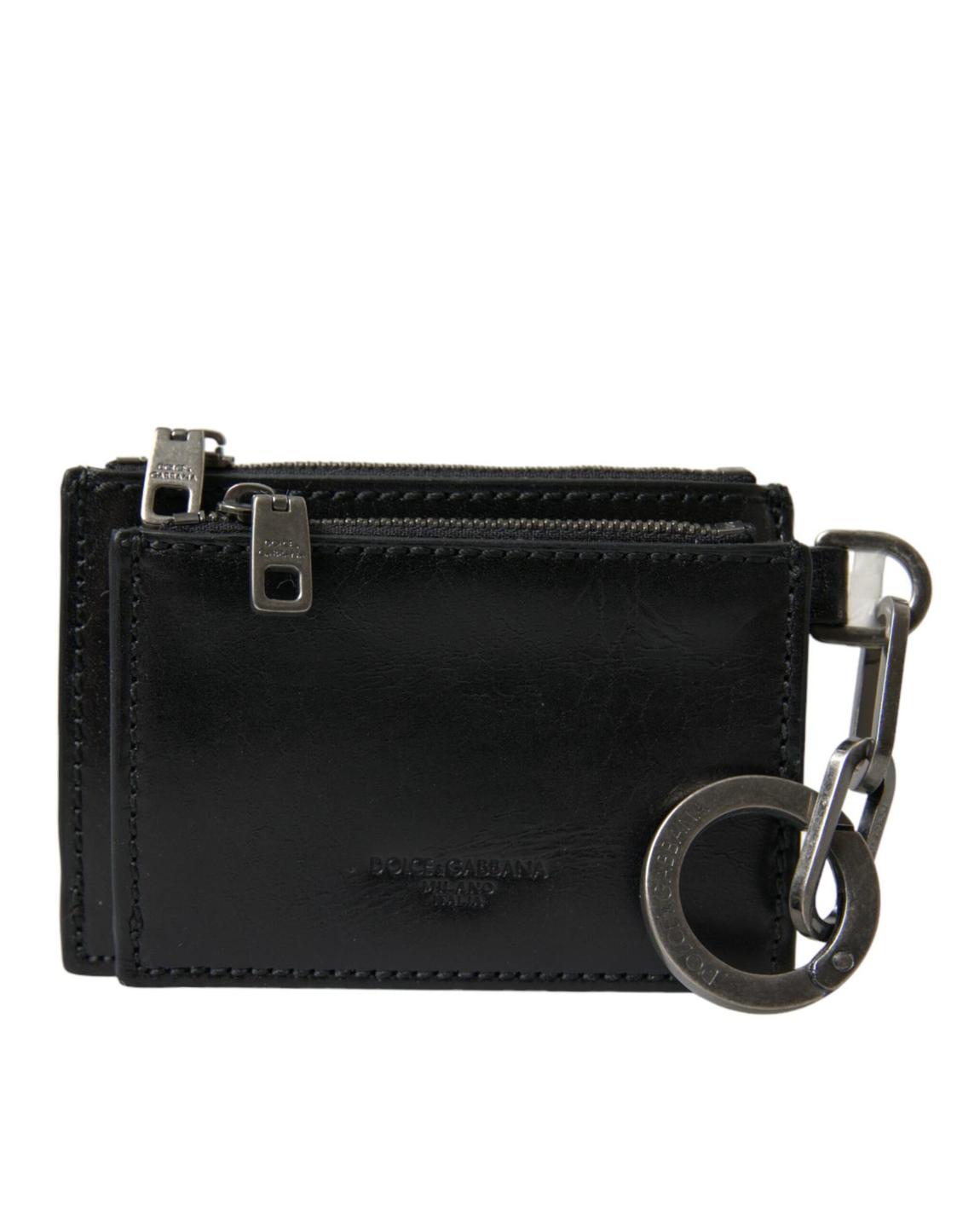 Leather Card Holder Keychain Wallet - Black main product photo