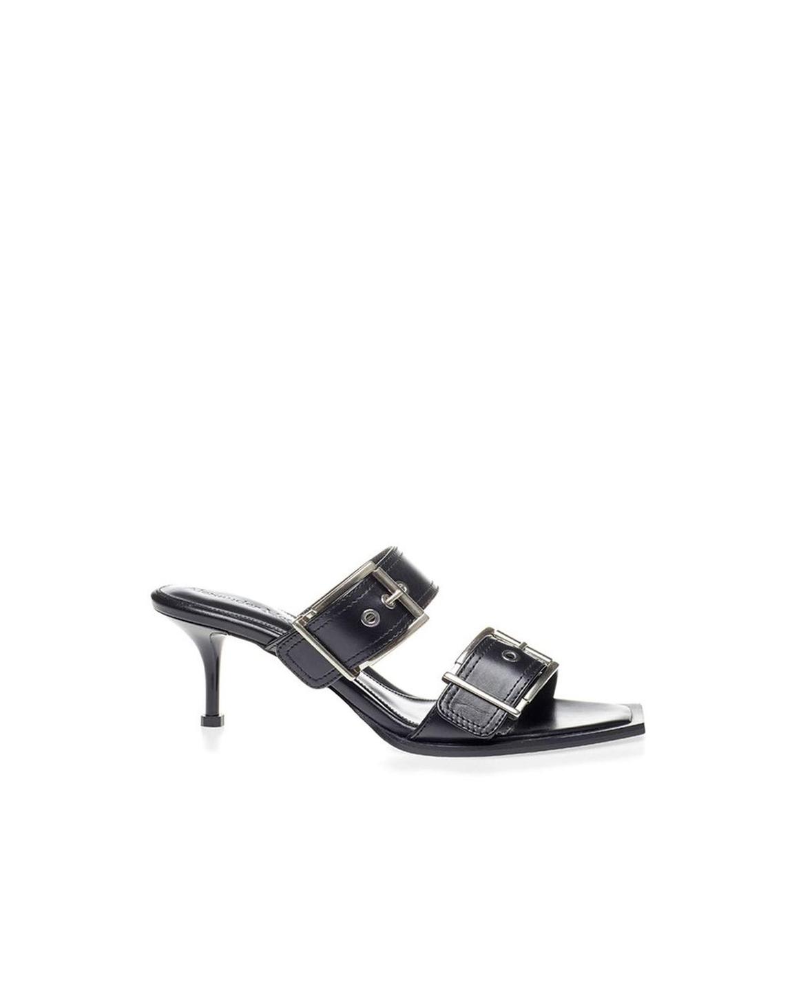 Double Buckle Leather Sandals Style Name Black Women main product photo