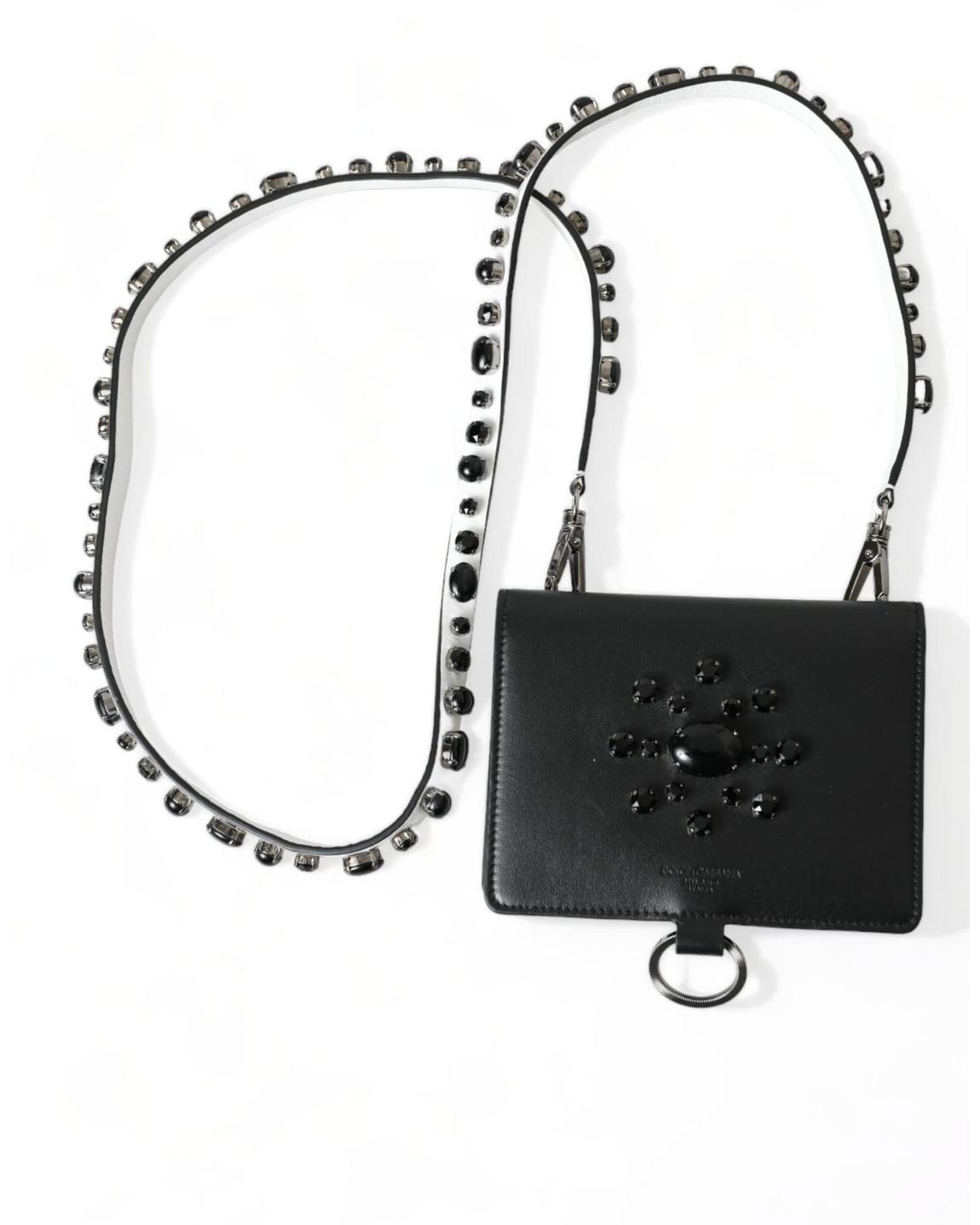 Crystal Card Holder Black Leather Wallet Women main product photo