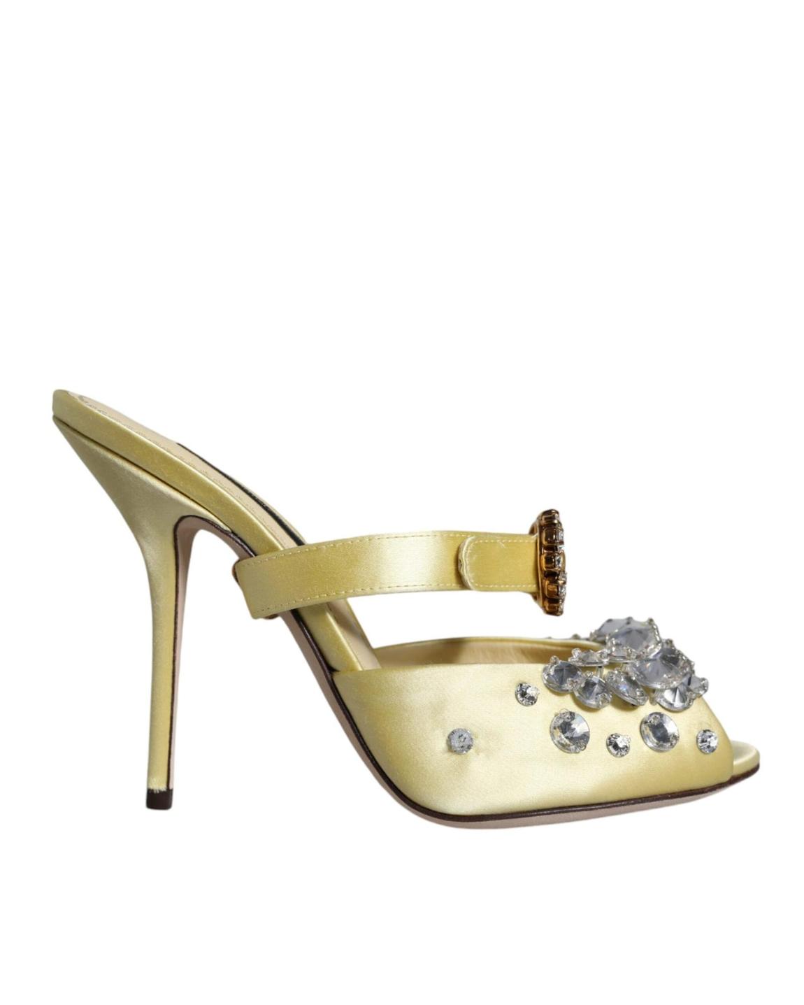 CrystalEmbellished Satin Mules Wo - Yellow Sandals main product photo