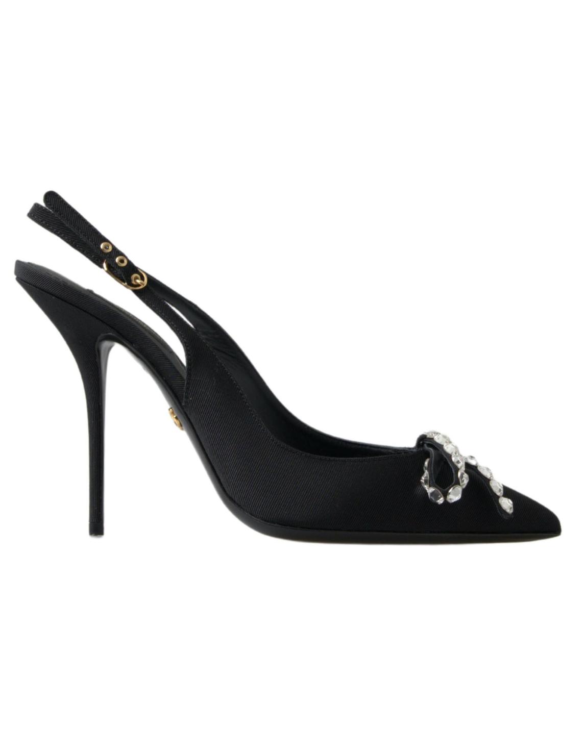Crystal Slingbacks Bow pumps High Heels Wo - Black Sandals main product photo