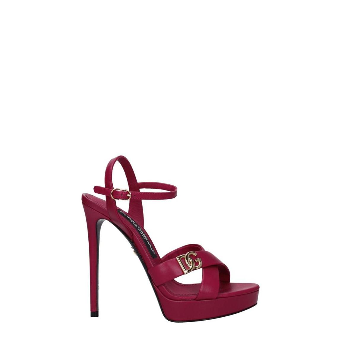 Leather High Heel Platform Sandals with Buckle Closure Wo - Pink main product photo