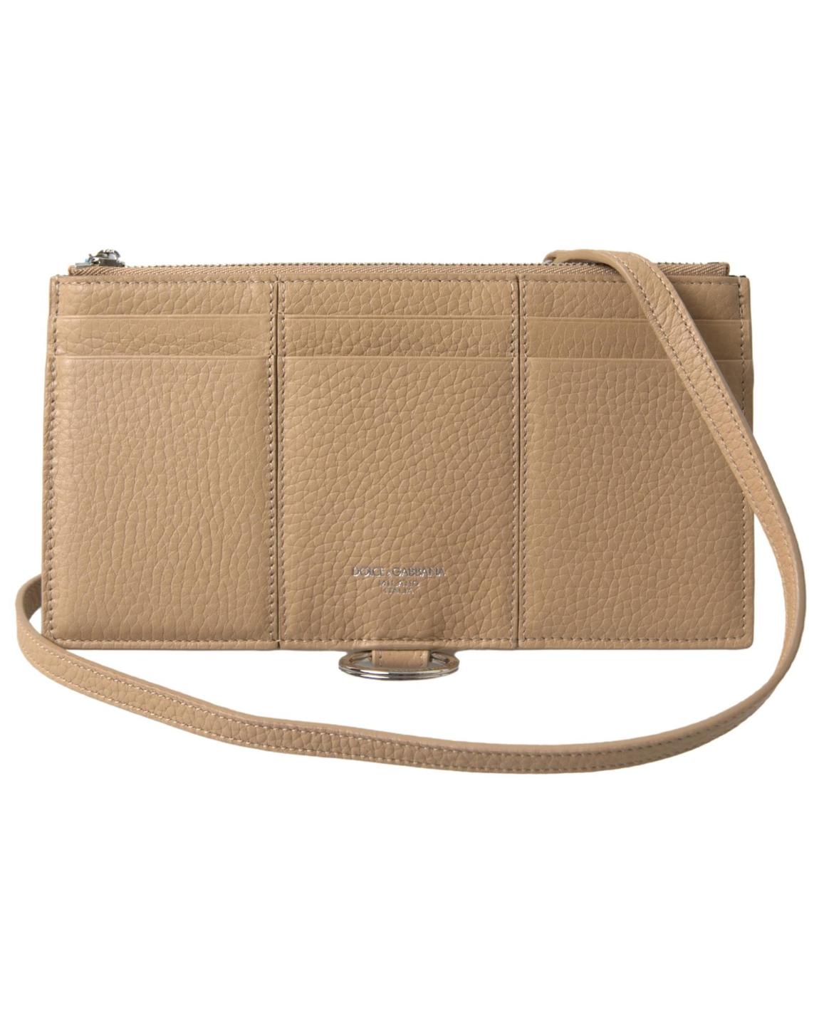 Pebble Grain Leather Wallet Crossbody Style - Beige main product photo