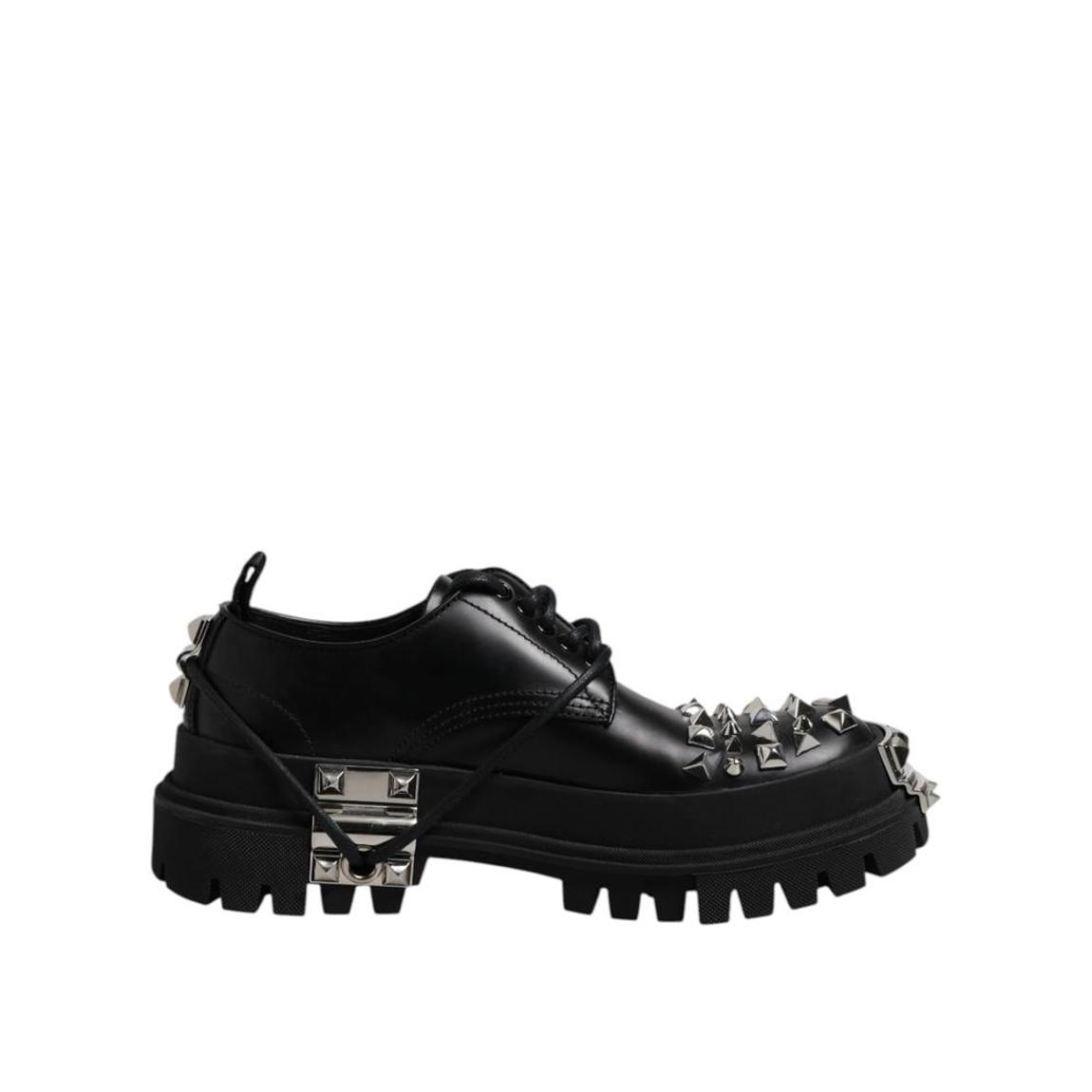 Leather Embellished Trekking Derby Shoes - Black Formal Shoes main product photo