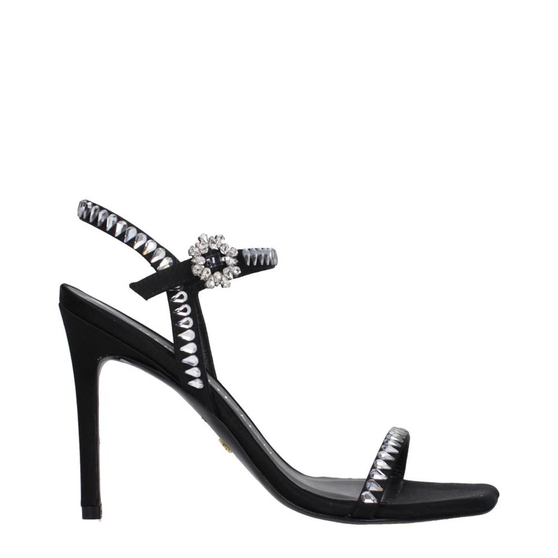 High Heel Satin Sandals with Rhinestones and Buckle Closure - main product photo