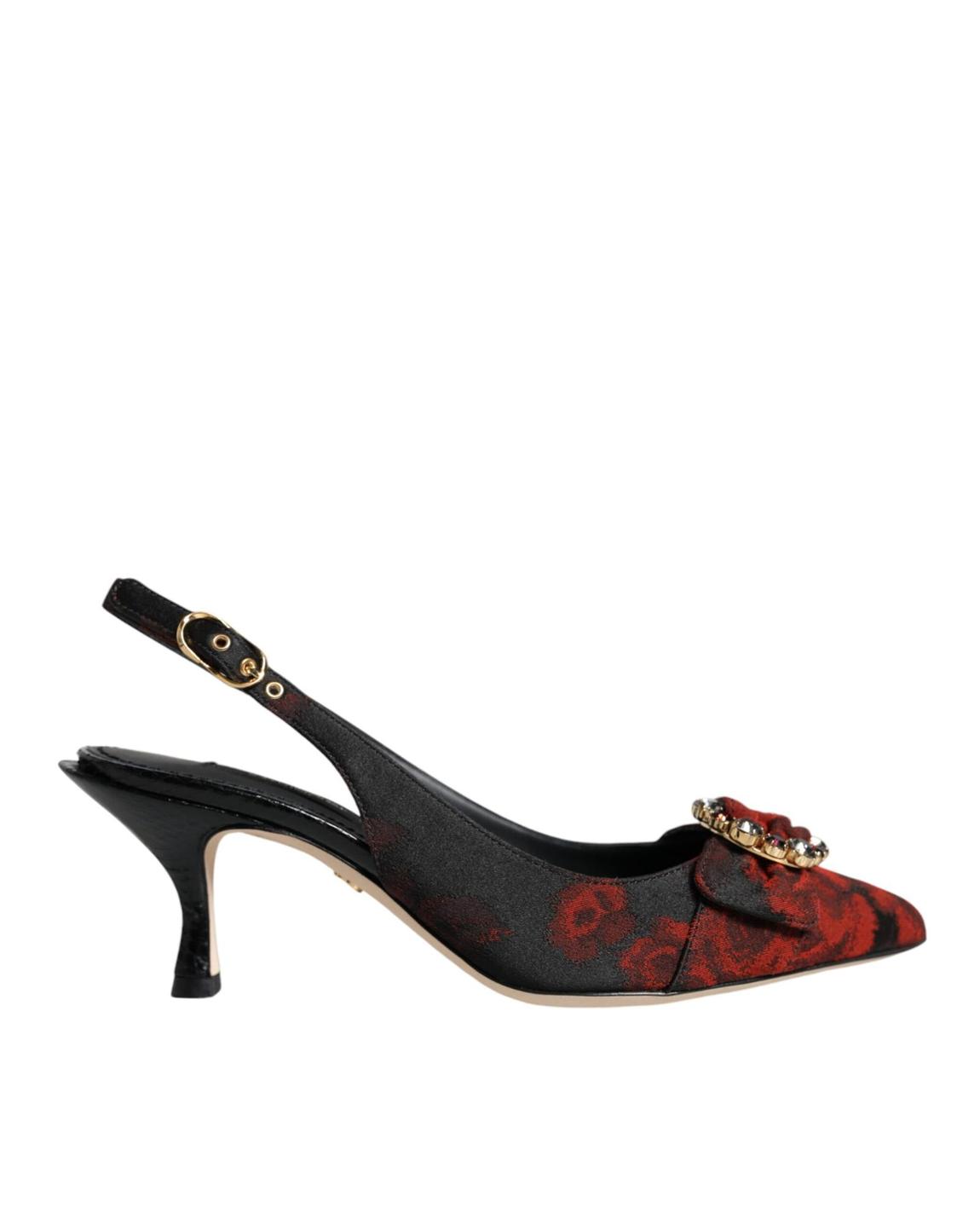 Floral Slingback PumpsRed Floral - Black And Red Sandals main product photo