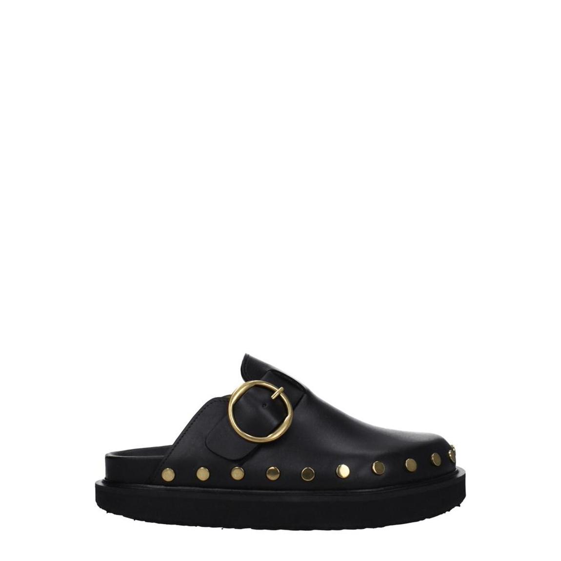 Leather Slipper with Studs and Buckle Closure Wo - Black Sandals main product photo