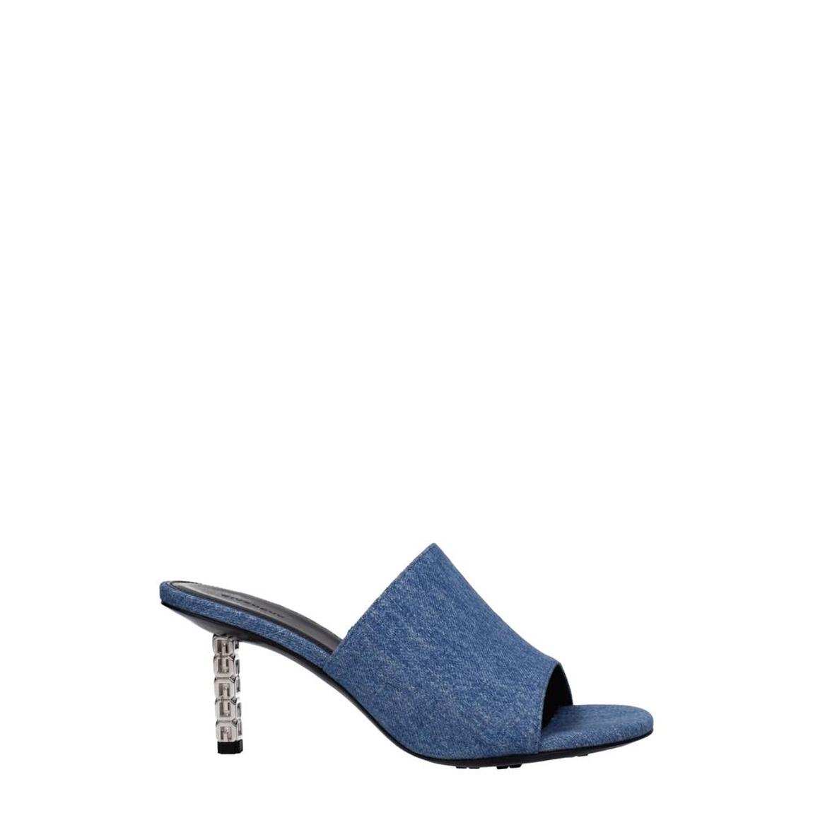 Fabric Mid Heel Open Toe Sandal with Leather Sole - Blue main product photo