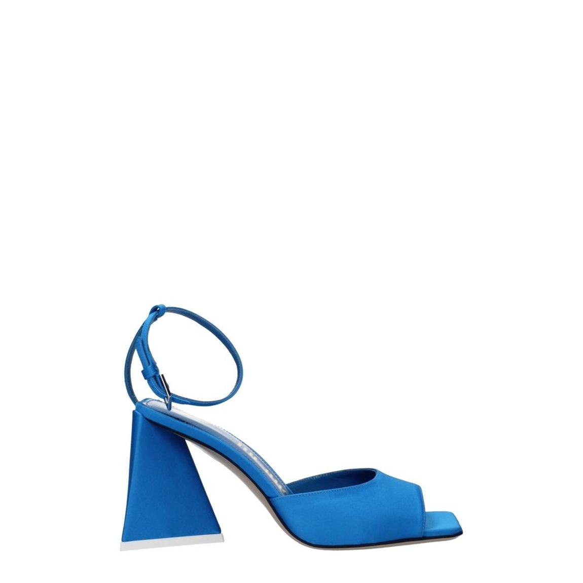 Satin Mid Heel Open Toe Sandals with Buckle Closure Wo - Blue main product photo