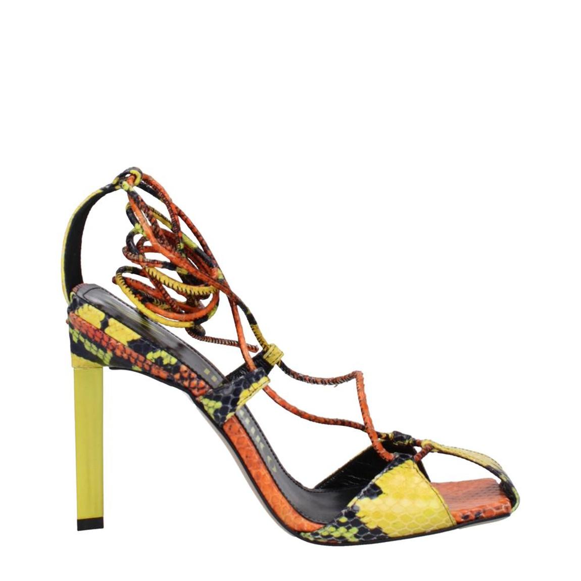 Vintage Effect High Heel Leather Sandals with Self Tie Closures and main product photo