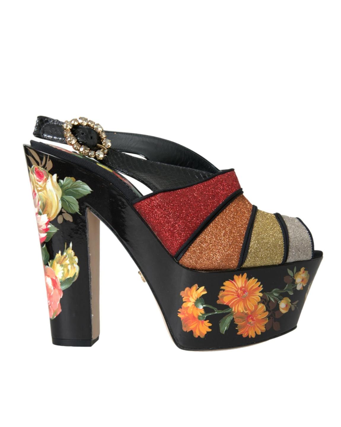 Floral Print Glitter Platform Sandals Wo - Multicolor main product photo