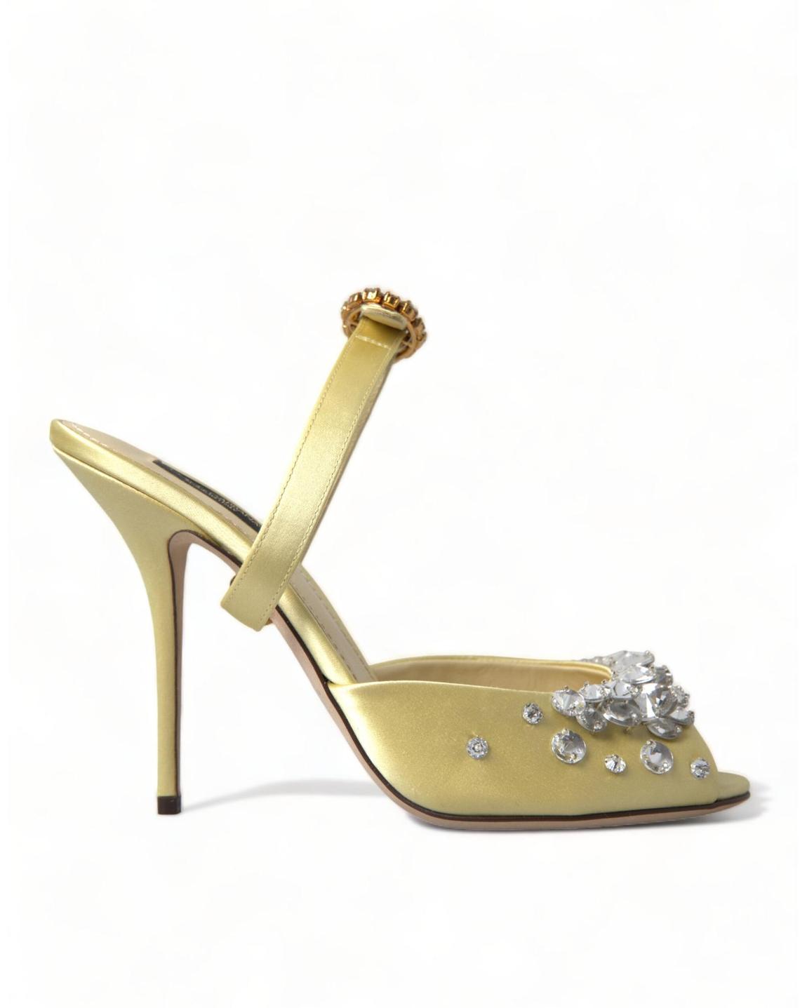 CrystalEmbellished Satin High Heels - Yellow Sandals main product photo