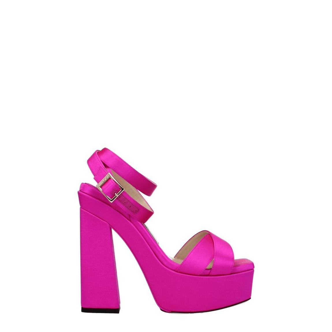 Satin High Heel Sandals with Buckle Closure and Open Toe - Pink main product photo