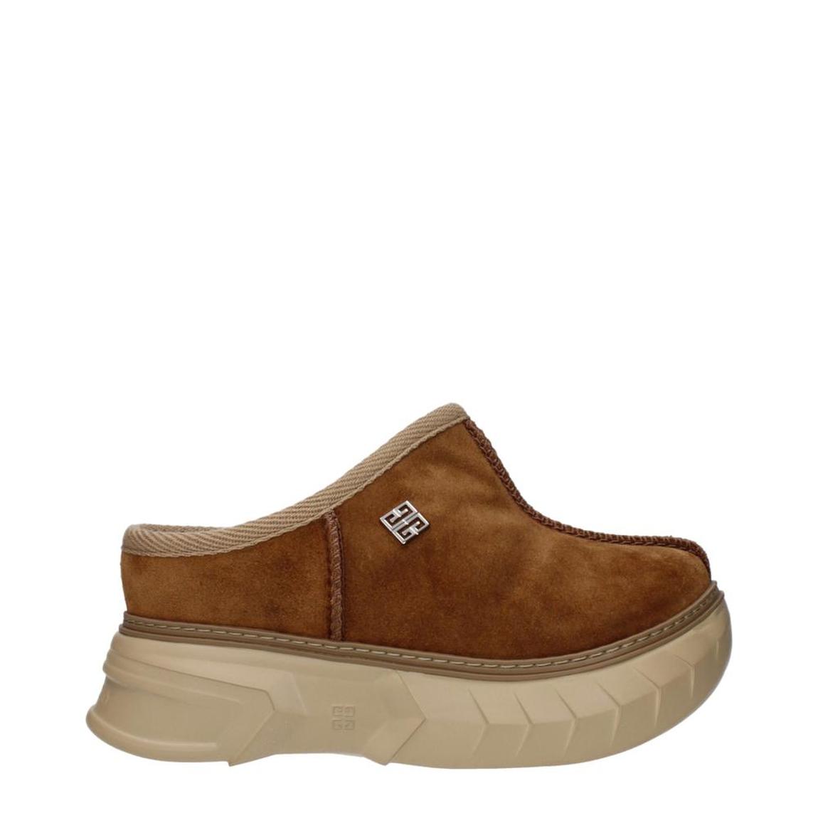 Suede Leather Casual Slippers with Mid Heels and Side Logo Wo - main product photo