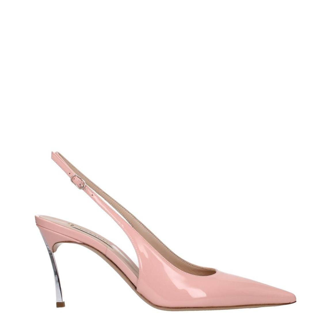 Leather Pointed-Toe Mid Heel Sandals with Buckle Closure Wo - Pink main product photo