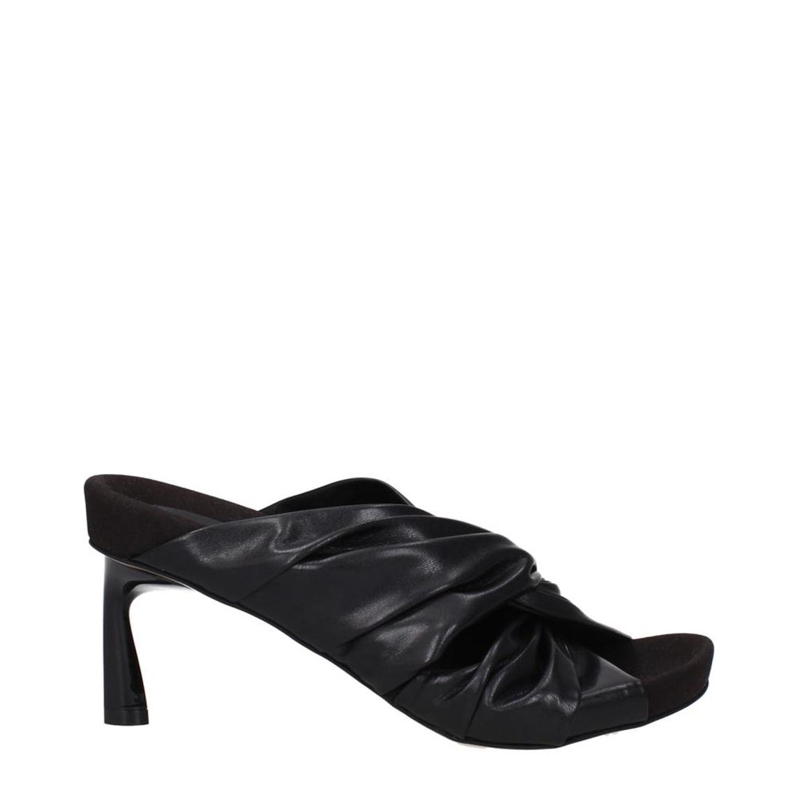 Eco Leather Mid Heel Open Toe Sandals - Black main product photo