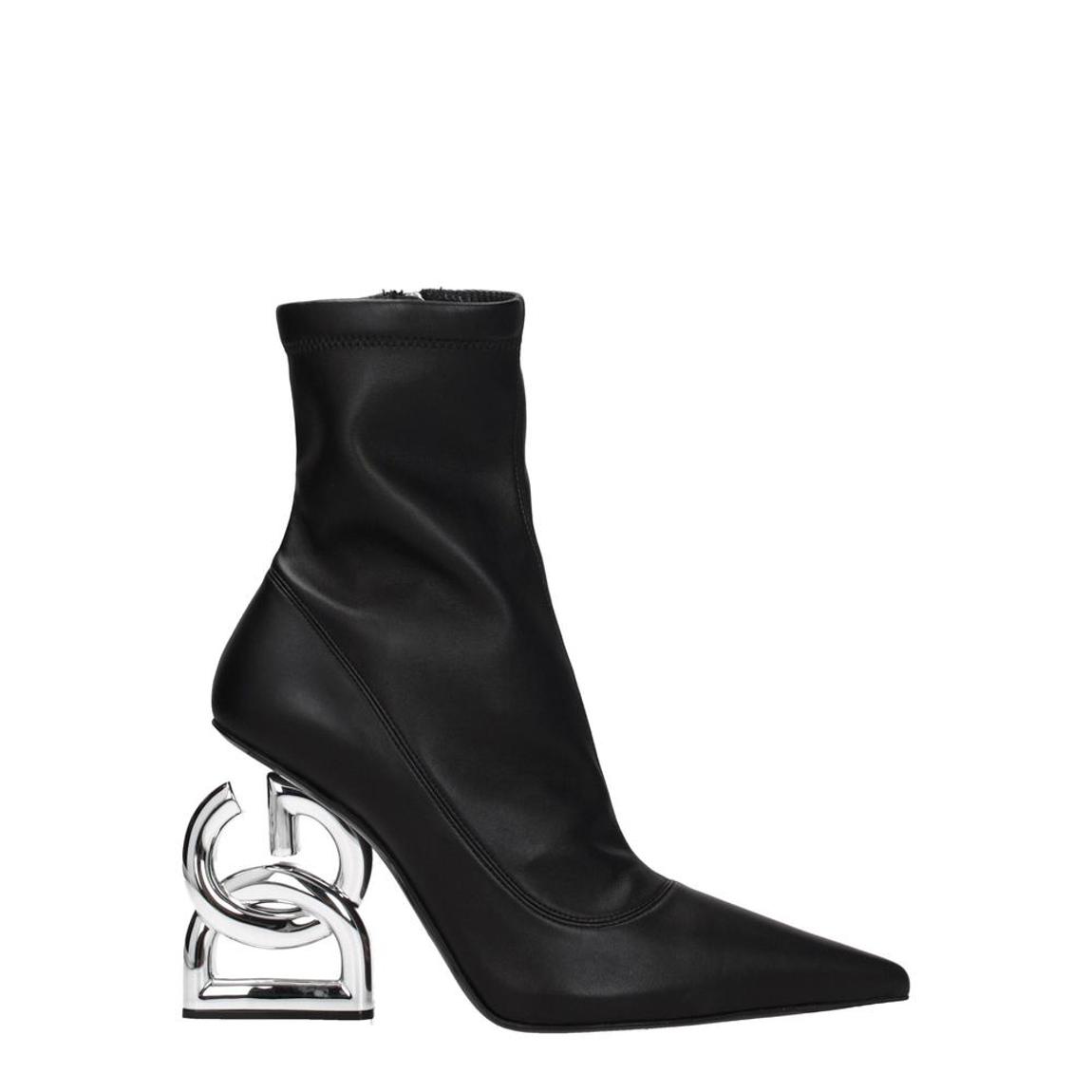 Leather Ankle Boots with Aged Effect and High Heels - Black main product photo