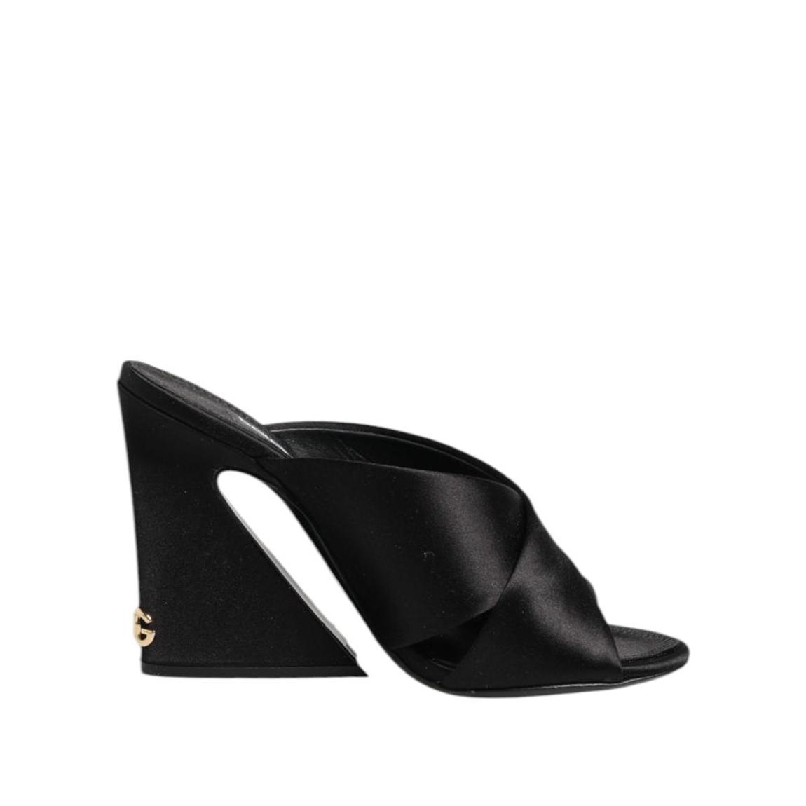 Logo Satin Slides Sandals with Leather Sole - Black main product photo