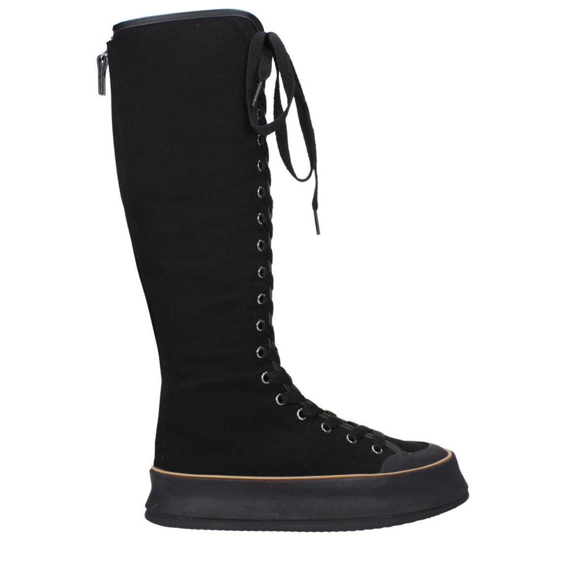 Fabric Lace-Up Casual Boots with Wedge Heel - Black main product photo