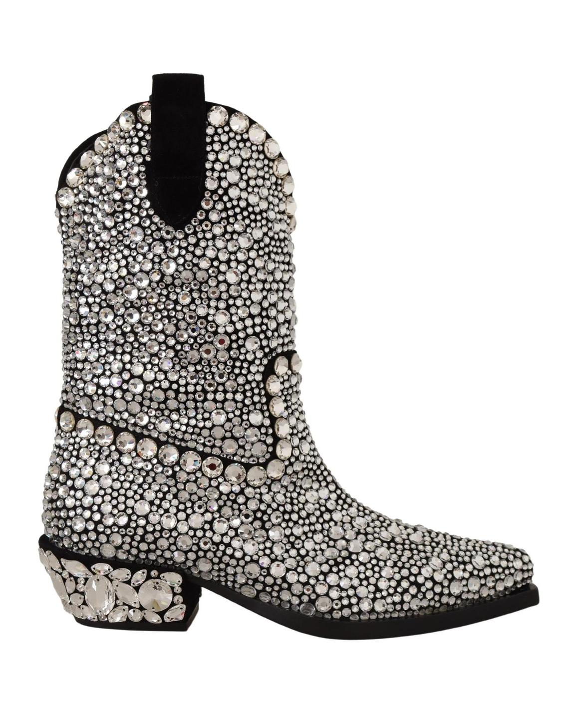 Dolce Gabbana Crystal Cowboy Boots - Black main product photo