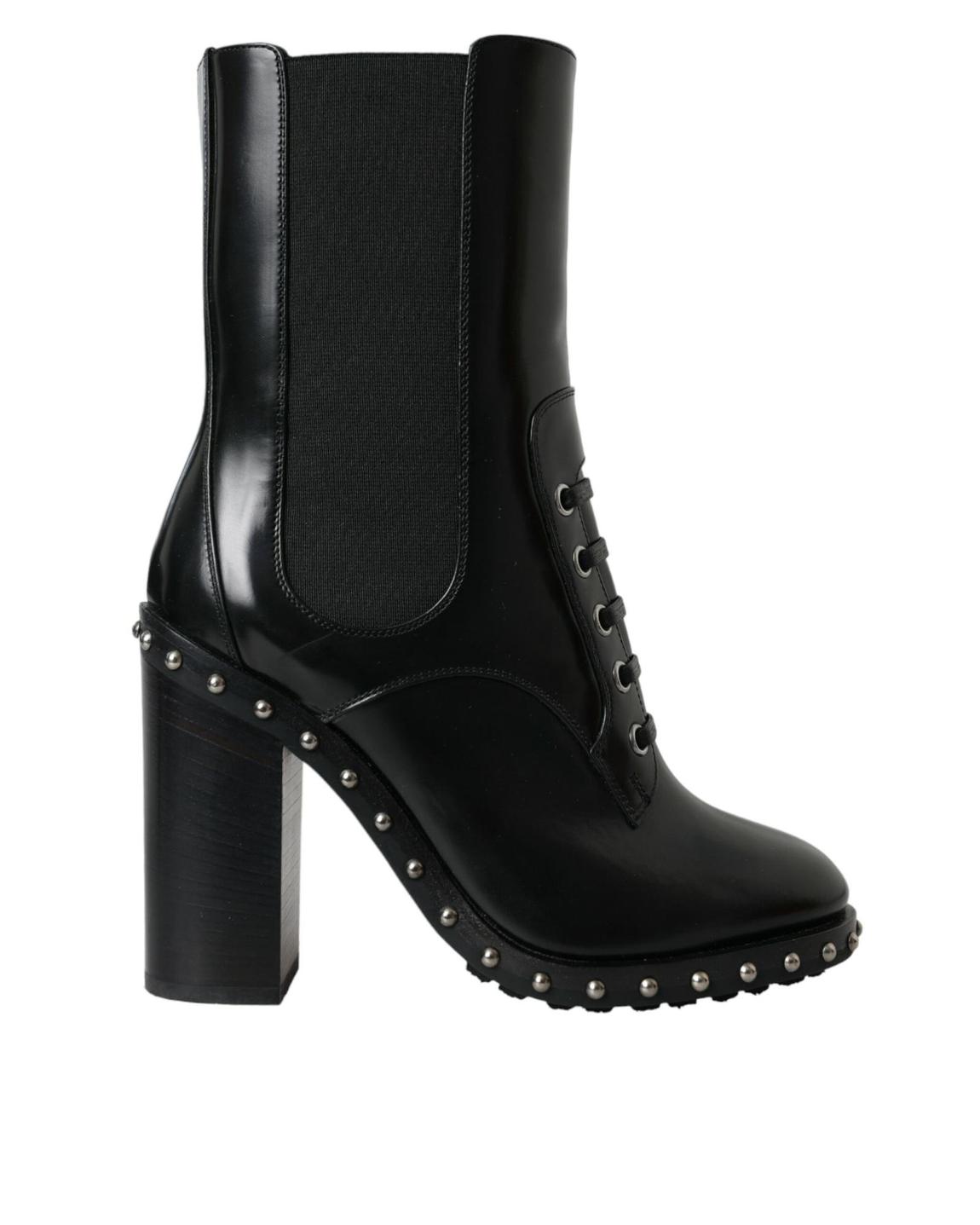 DGB01 LaceUp Studded Boots - Black main product photo