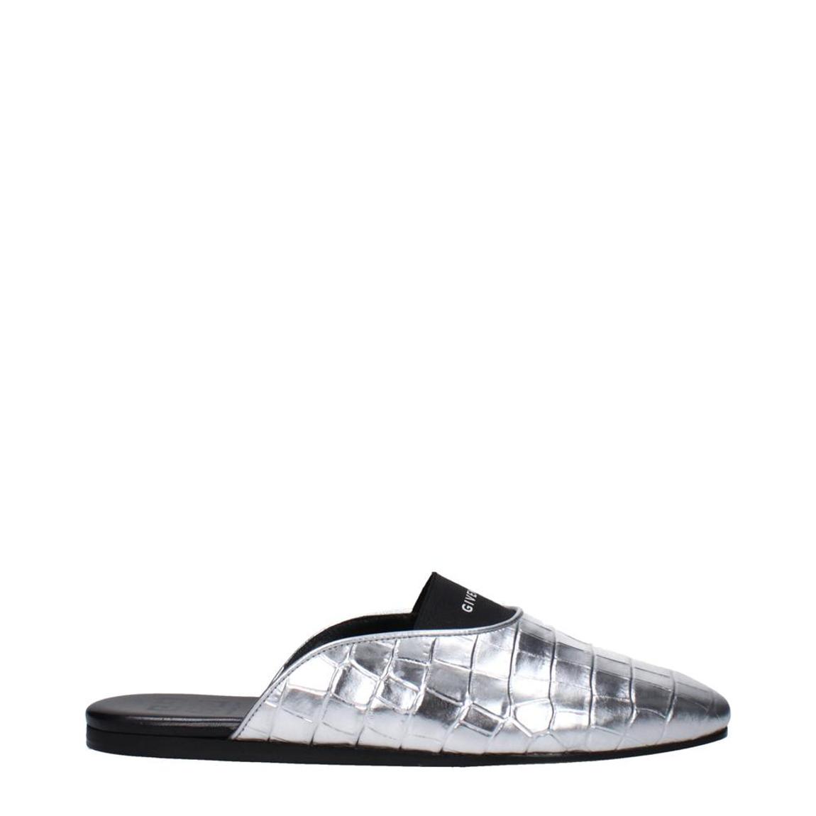 Leather Slipper with Front Logo and Square Toe Wo - Gray Sandals main product photo