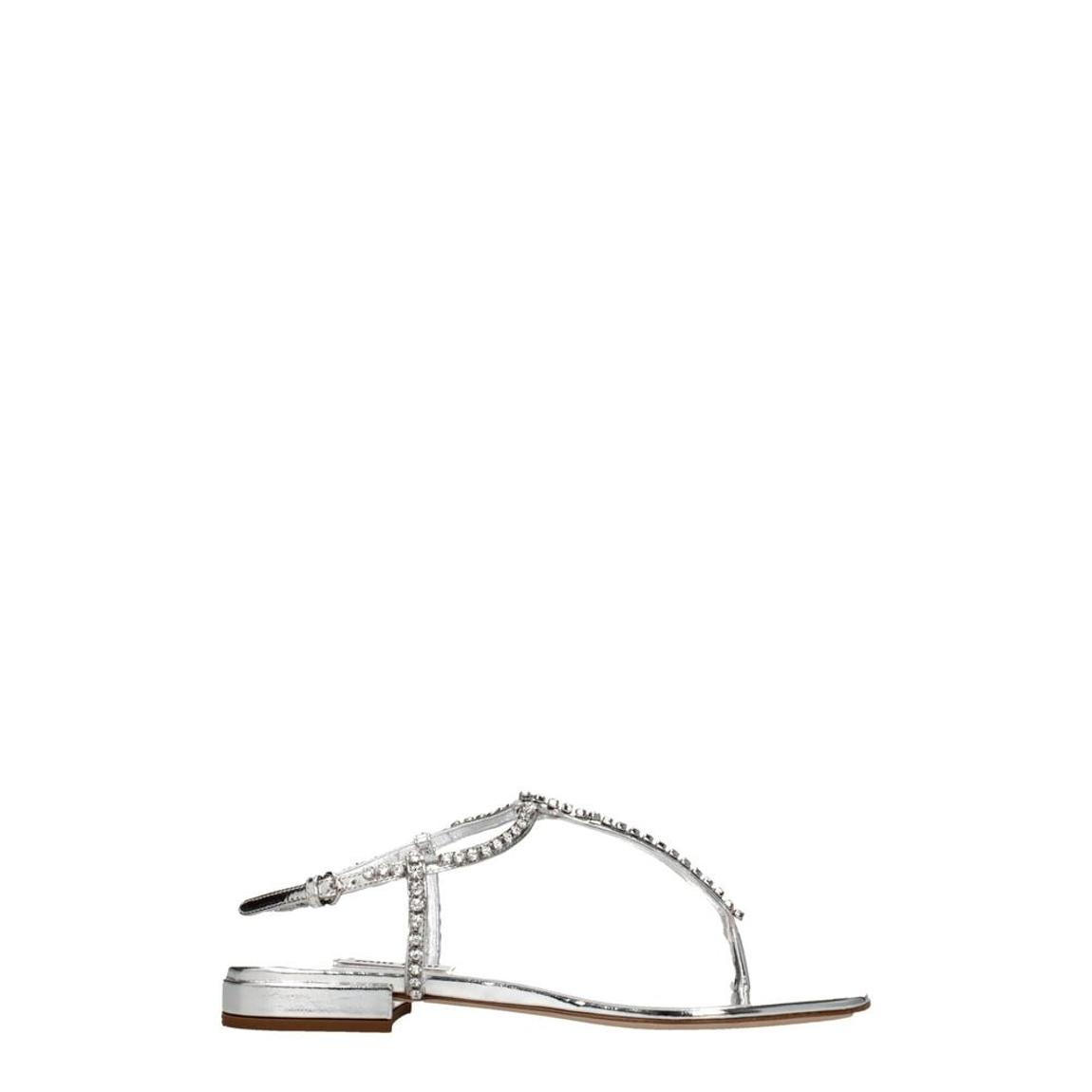Metallic Leather Flip-Flop Sandals with Rhinestone Detailing - main product photo