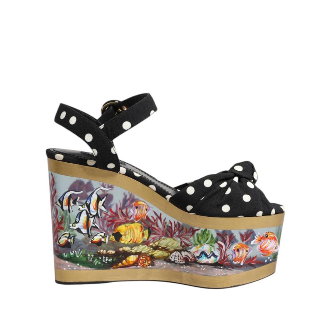 Fish Polka Dot Wedge Sandals with Ankle Strap Wo - Multicolor main product photo