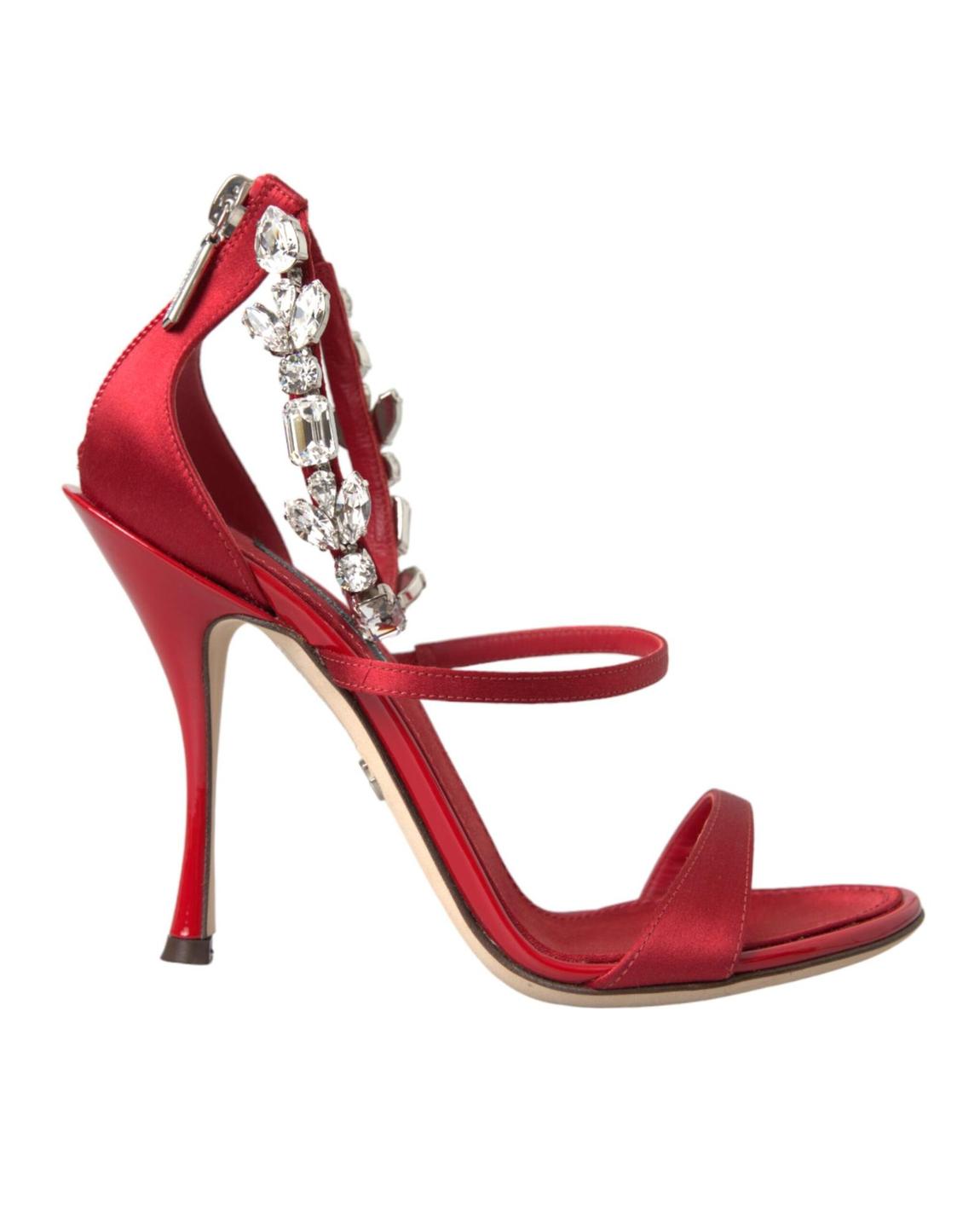 Red Satin Sandals CrystalEmbellished High Heels Wo main product photo