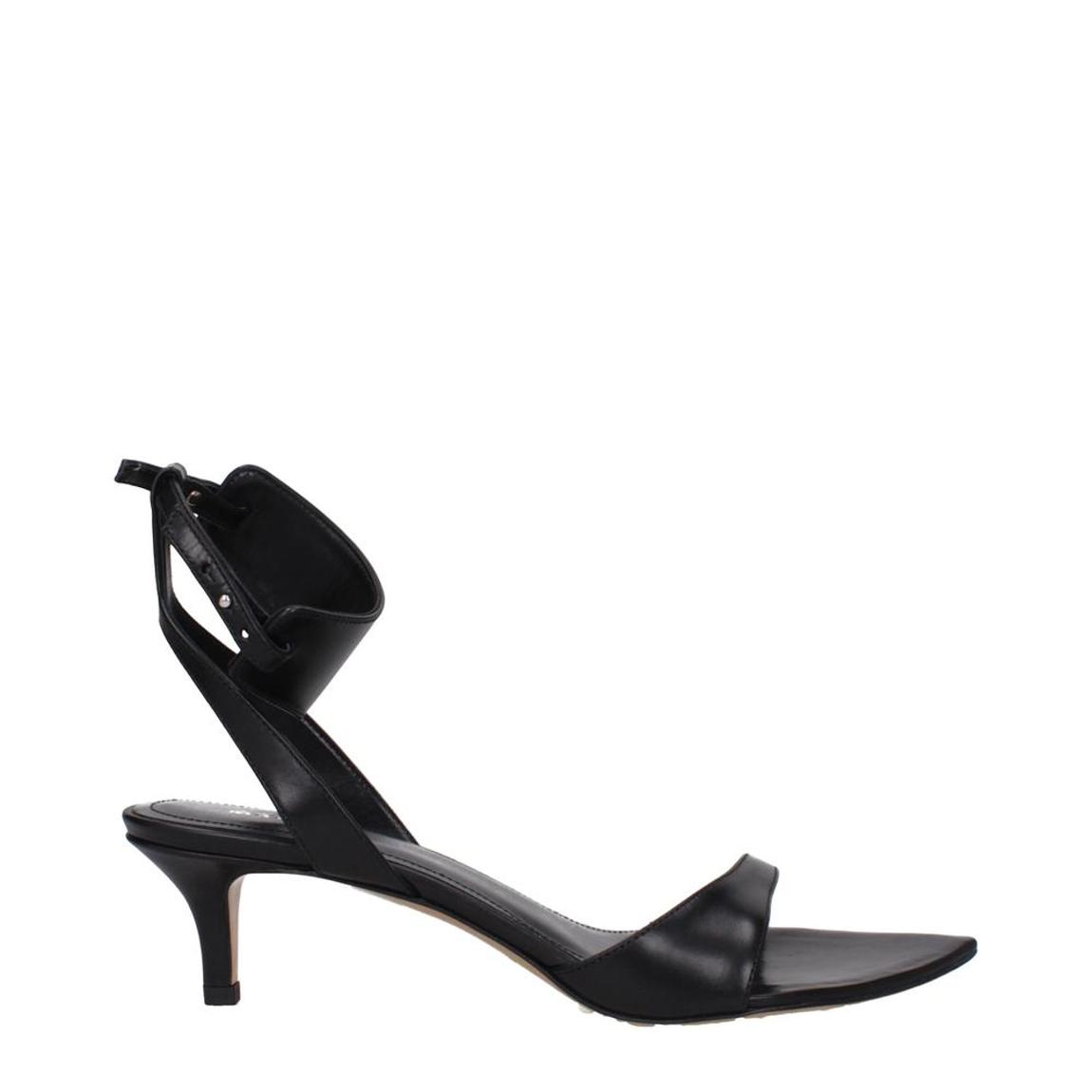 Leather Mid Heel Buckle Closure Sandals Wo - Black main product photo