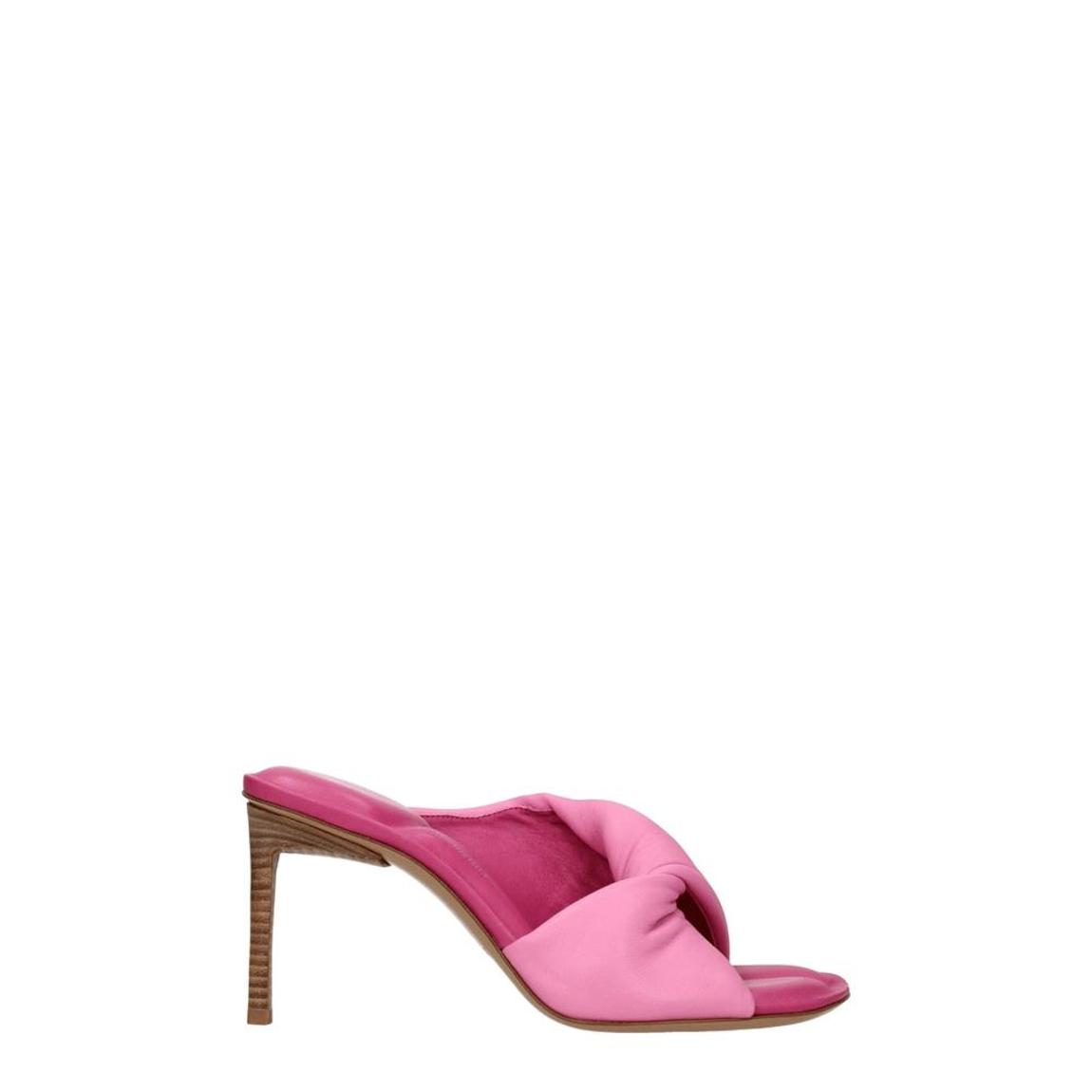 Leather Mid Heel Open Toe Sandals - Pink main product photo